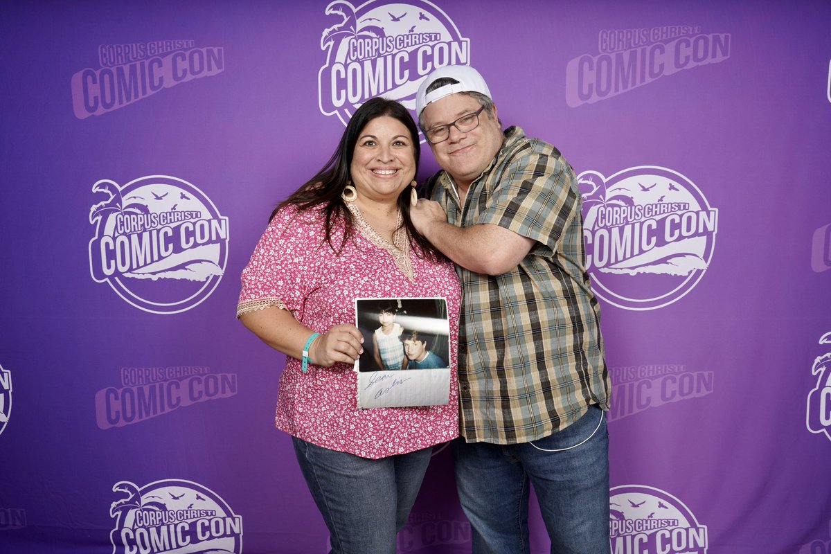 JenniferAmaya01's tweet photo. When I was 9 I saw a taping of the game show, “I’m Telling” with @SeanAstin. I was so nervous to meet “Mikey”so my brother pushed me in the line and snapped this picture for me.  Today I had a full circle moment.  Thank you, @SeanAstin for making our day once again. #ComicCon https://t.co/p101T7W8XA