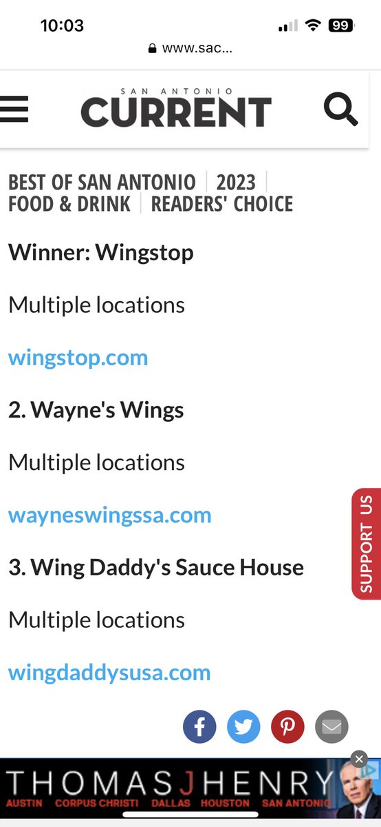 At Wayne's Wings — In San Antonio, TX — <a href="/Wayne/">wayne chang</a>'s Wings !!! Thank You San Antonio and Thank You San Antonio Current  for recognizing “ WAYNE’S WINGS “ - 🥇Best Local  Wings 🥳 We are extremely Grateful🙏🏾#bestwings #bestwingsintgeusa  #bestwingsintexas #bestwingsinsanantonio
#wings