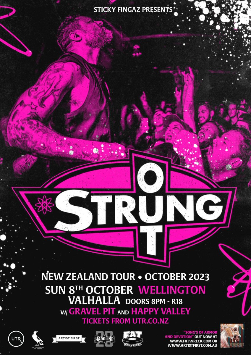 dogrunbookings's tweet photo. 30 YEARS OF STRUNG OUT NZ TOUR OCTOBER 2023

AUCK, HTOWN, WGTN

HAMILTON - low ticket warning 
WELLINGTON - 40% left

Tickets at https://t.co/8NoccThm83 https://t.co/D4aLqHB8oy