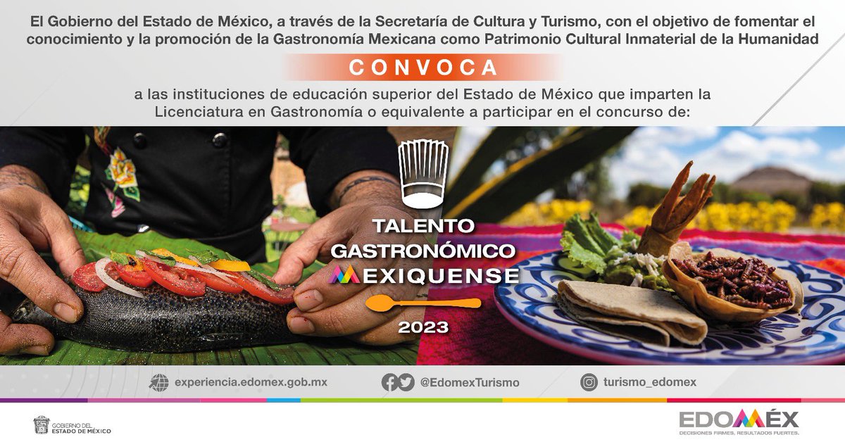 Recuerda que el 31 de julio es el último día para registrarte en Talento Gastronómico Mexiquense 🧑‍🍳 2023. Consulta las bases y regístrate: turismo.edomex.gob.mx/sites/turismo.…

<a href="/AlexaReyesNader/">Alexa Reyes Nader</a>