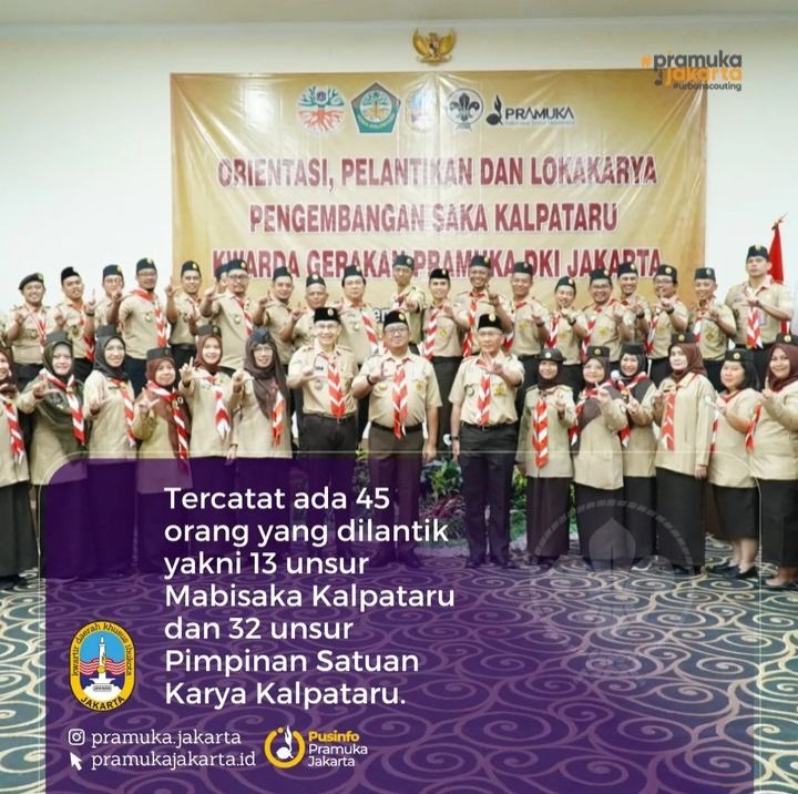 Sabtu, 22 Juli 2023 Majelis Pembimbing dan Pengurus Satuan Karya Kalpataru resmi dilantik di Ole! Suites Hotel &amp; Cottage, Bogor Jawa Barat. Pelantikan tersebut dipimpin langsung oleh Ketua Kwarda DKI Jakarta Kak Fadjar Panjaitan. 

#pramukajakarta #pelantikan #dkijakarta #2023