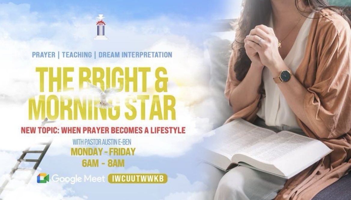 RPFEurope's tweet photo. ⭐️ *The Bright &amp; Morning Star with Pastor Austin

BMS DREAM INTERPRETATION 💭

We are pleased to announce that Pastor Austin is back to the BMS morning sessions from TOMORROW @ 6am - 8am.

The Topic is “When Prayer Becomes A Lifestyle”🙏🏾

Meeting Code: IWCUUTWWKB https://t.co/PQ2W0JtAWg