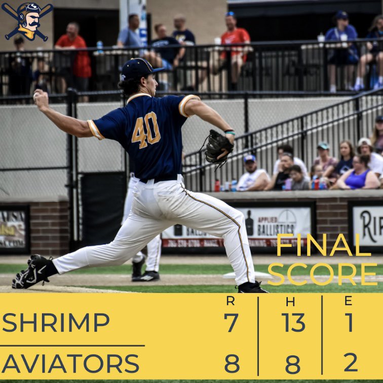 The Aviators skewer the Shrimp 8 - 7! The Aviators completed a thrilling come from behind win with a walk-off win in the bottom of the 10th inning. Starting pitcher Tyler Papenbrock was slicing up the Shrimp all day, striking out 11 batters in 5 innings. 

#takeflight