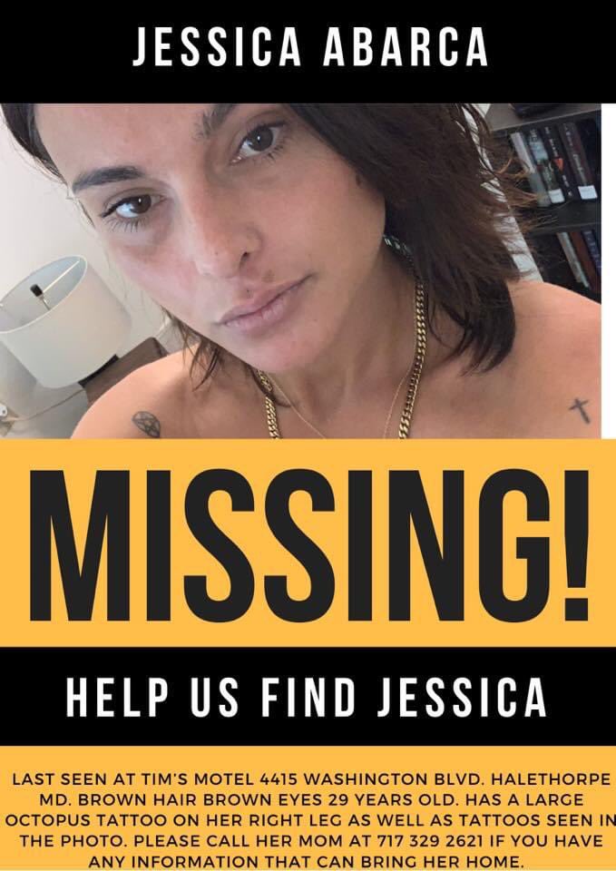 pure_fox3's tweet photo. my friend’s daughter is #Missing please share to #findjessica #MissingPerson Jessica “Callie” Abarca age 29 was last seen at 4:15am on 7/25/2023 in Halethorpe Maryland #Baltimore area @BaltCoPolice @CrowdSolved https://t.co/YPKZg74UWW