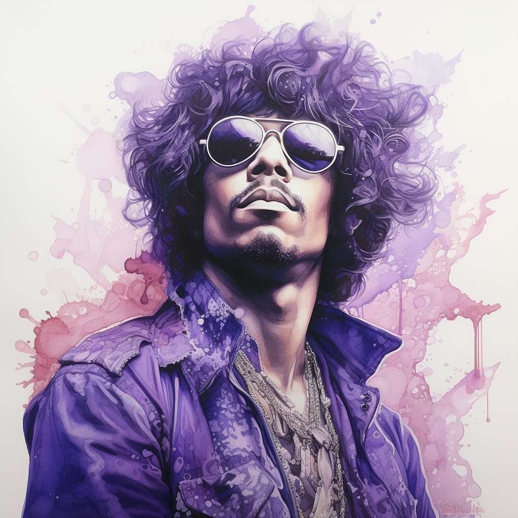 /imagine prompt: BIC pen art::5 portrait of Jimmy Hendrix::4 purple ink on white paper background::3 words; hands; letters::-2