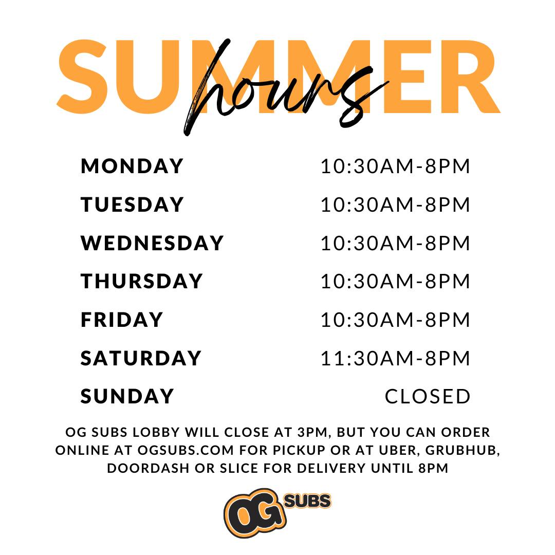 OGsubs_32301's tweet photo. Check out our summer hours below! https://t.co/rrxg0v67pM