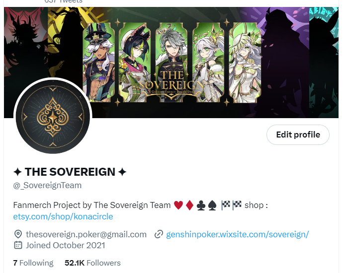 Hello everyone, this is The Sovereign Team, formerly <a href="/GenshinPoker/">TheSovereignTeam</a>. We've changed our twitter name to <a href="/_SovereignTeam/">✦ THE SOVEREIGN ✦ AFACSF - S18</a> to better suit our future plans. Please look forward to more interesting projects to come! 😊✨