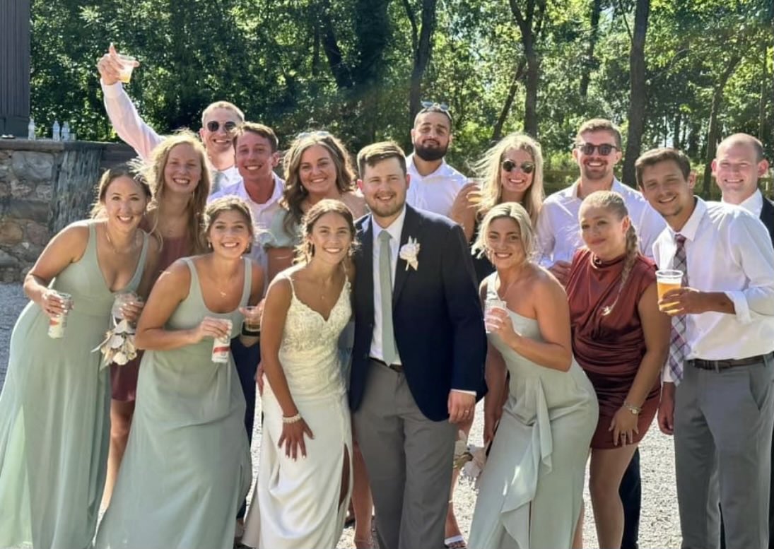 TrineThunderMBB's tweet photo. Congrats to our former manager Jackson Huckabee and his new bride Kaylee (Argyle)! Both Trine alums that will do great things! https://t.co/hxs9Ngz3oR