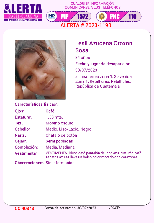 isabel_claudina's tweet photo. #AlertaIsabelClaudina
Ayúdenos a encontrar a
Lesli Azucena Oroxon Sosa
Desapareció el 30 de julio de 2023
Cualquier información comunicarse al teléfono  1572 https://t.co/Ay8a4W3rhy