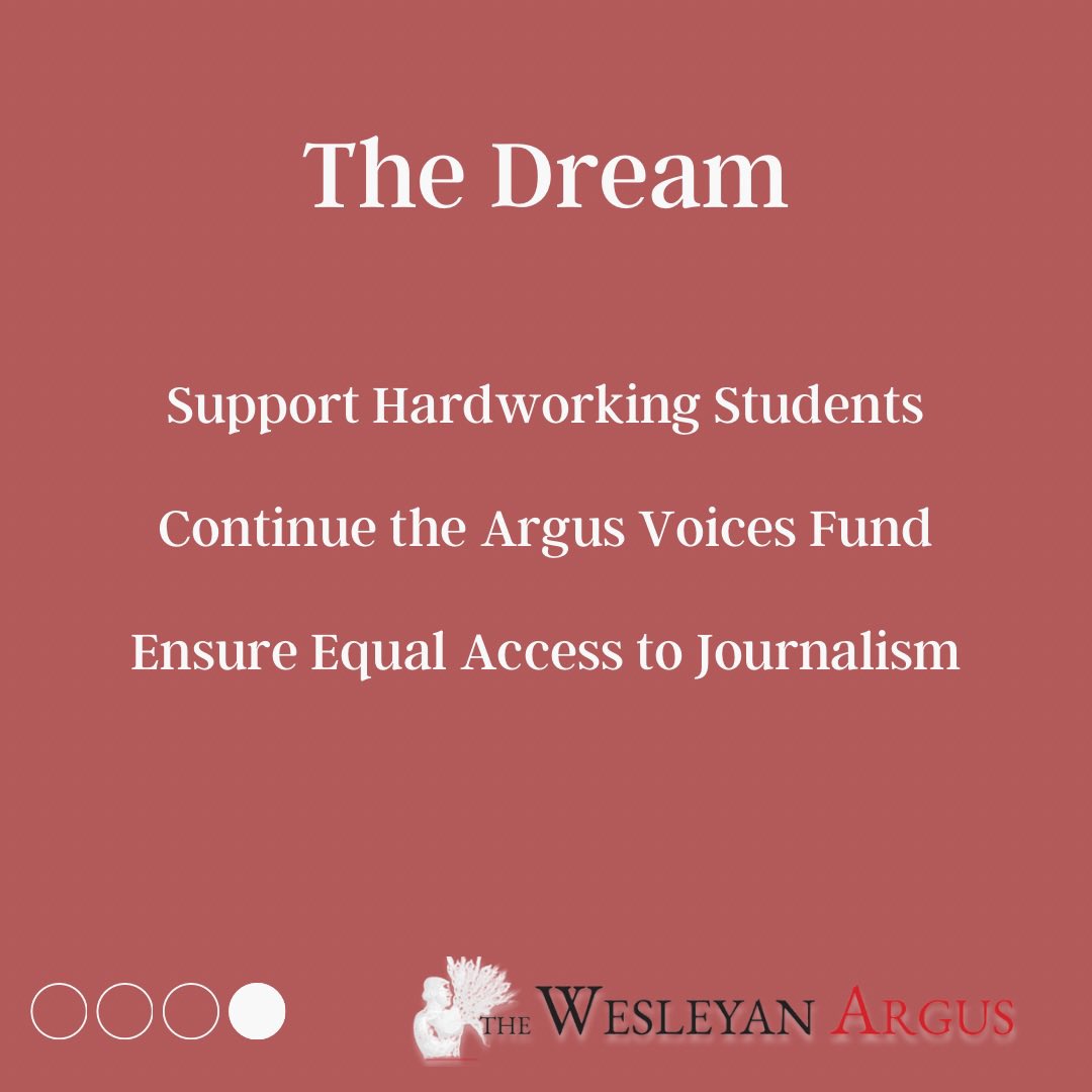 Want to support independent, balanced student journalism? Join our fundraising efforts to ensure The Argus remains a robust and financially autonomous force, solely driven by community support, and free from external influences. Head over to wesleyanargus.com/donate to learn more!