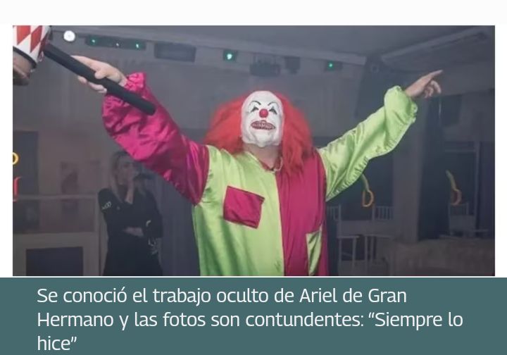 babycat2023's tweet photo. Big Ari #ArielGH reveló su trabajo oculto de payaso anima fiestas infantiles como el payaso Eat es su nombre artístico https://t.co/sec4ECByHp
