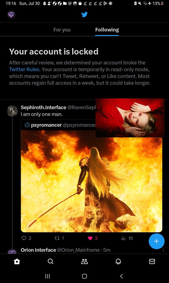 RavenSephiroth's tweet photo. @Alyri_tv I think the Twitter employee has a crush on you, he keeps locking my accounts.

@ElonMusk, fix this employee issue. https://t.co/otrNQbff4i
