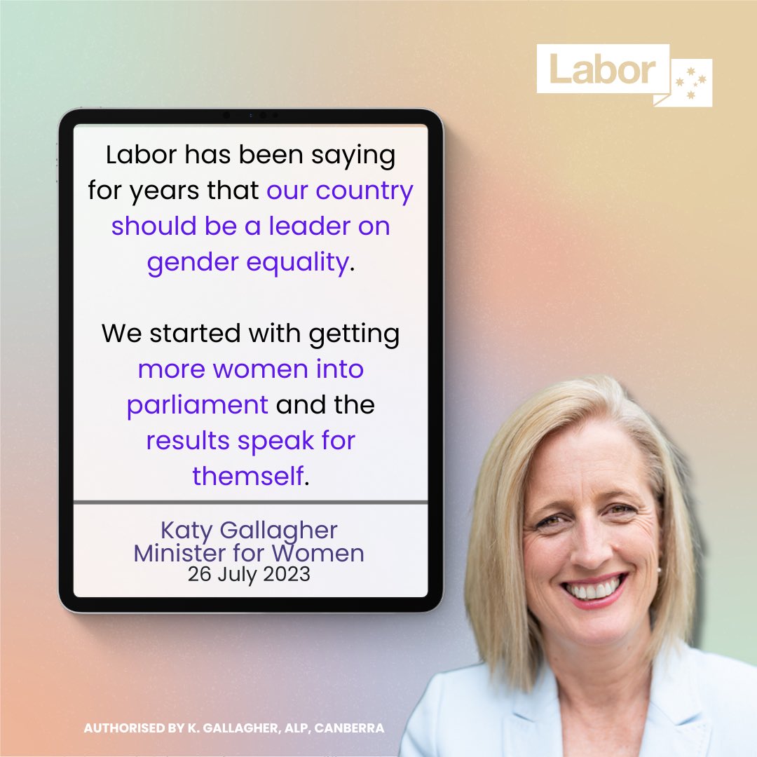 SenKatyG's tweet image. ICYMI: The latest Gender Gap Report from the World Economic Forum shows that since the Albanese Labor Government took office, Australia’s world gender equality ranking has jumped up 17 places from 43rd to 26th. 

That’s the largest increase since the index began in 2006 🙌🙌