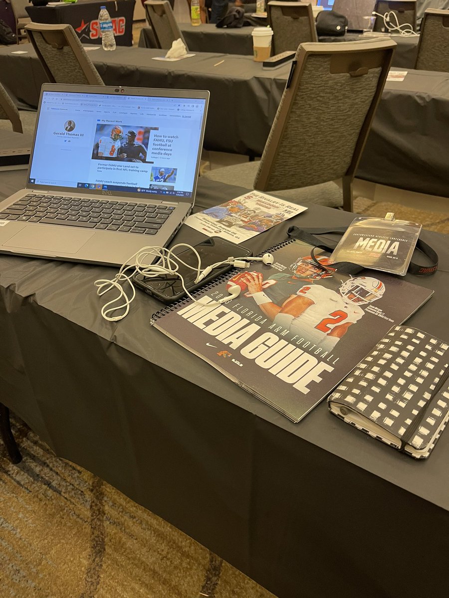 3peatgee's tweet photo. *LATE POST*

I enjoyed my first #SWAC Football Media Day. Got in some good coverage and met some great student-athletes, coaches, and journalists as we continue the push to level the playing field for #HBCU’s.

Season 2 of covering #FAMU Rattlers football loading…🏈👨🏿‍💻 https://t.co/5eeyCe7OaE