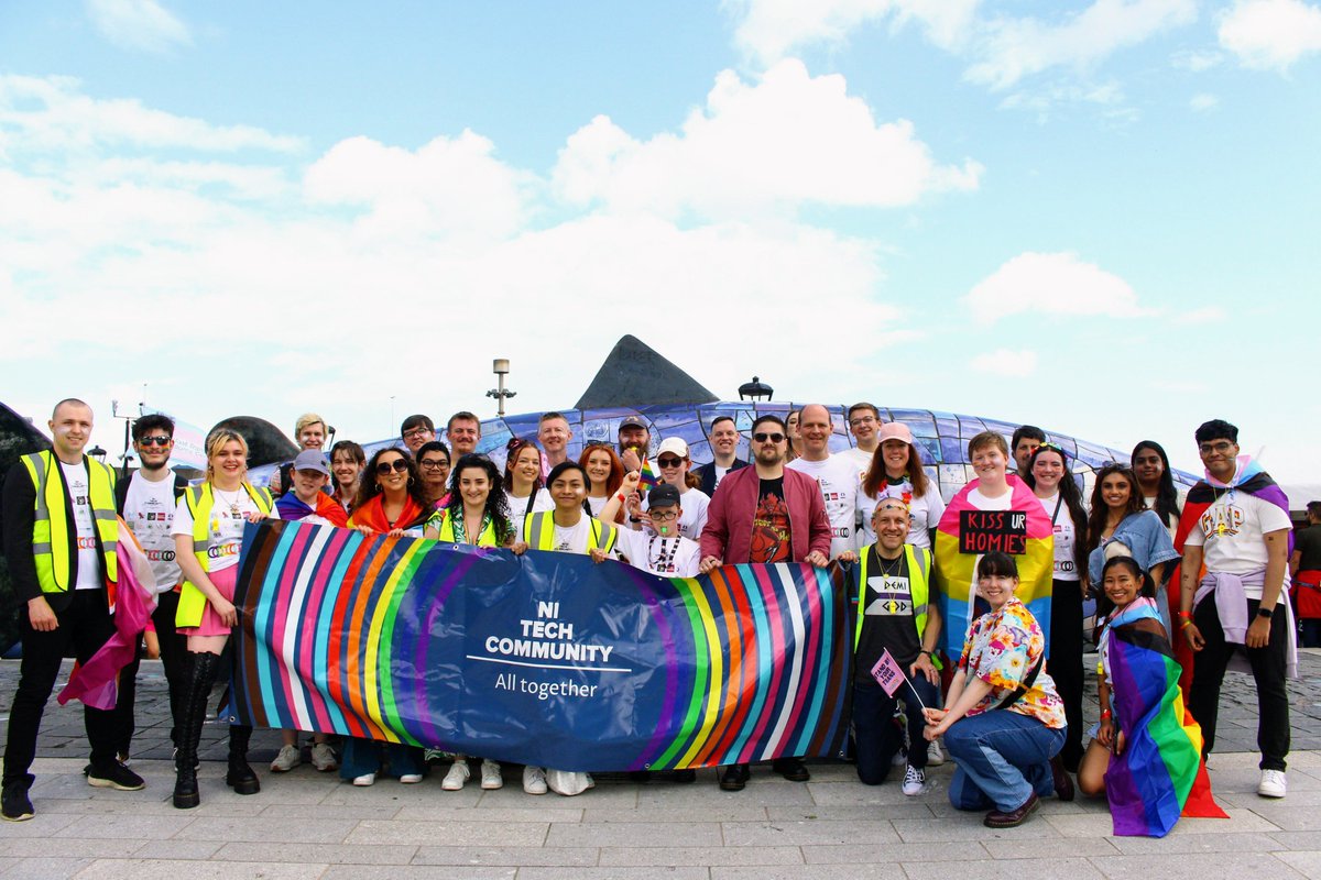 What a powerful day at #BelfastPride2021! Massive thanks to the NI tech community and @WTMBelfast for the vibrant tees, banners, and flags. This is what #PrideInTech looks like - united in diversity, strengthened by passion. Cheers to inclusivity in our field! 🏳️‍🌈🎉