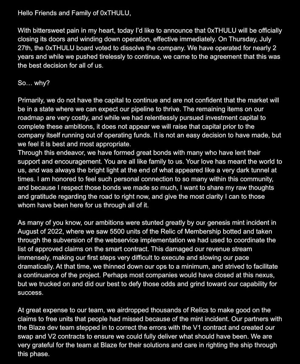 0xTHULU's tweet photo. Important announcement:

Pls see the attached images for details and personal message from our founder, Jacob. https://t.co/fczNHKAOOs