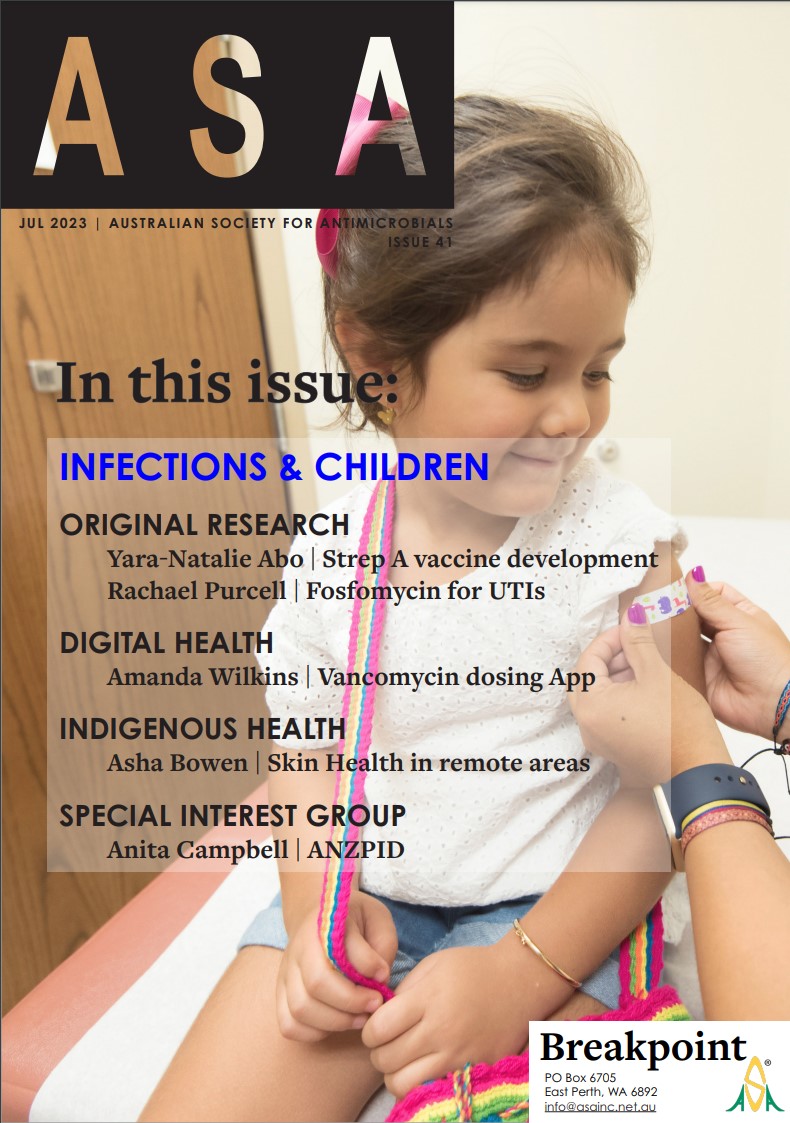 Thank you to @AusAntibiotics for the 'infections and children' featuring original research from our @ASIDANZ #ANZPID colleagues. StrepA vaccine trials, fosfomycin in UTIs, individualised vanc dosing and skin health. bit.ly/3OdYIzE #IDTwitter #medTwitter #paedsID