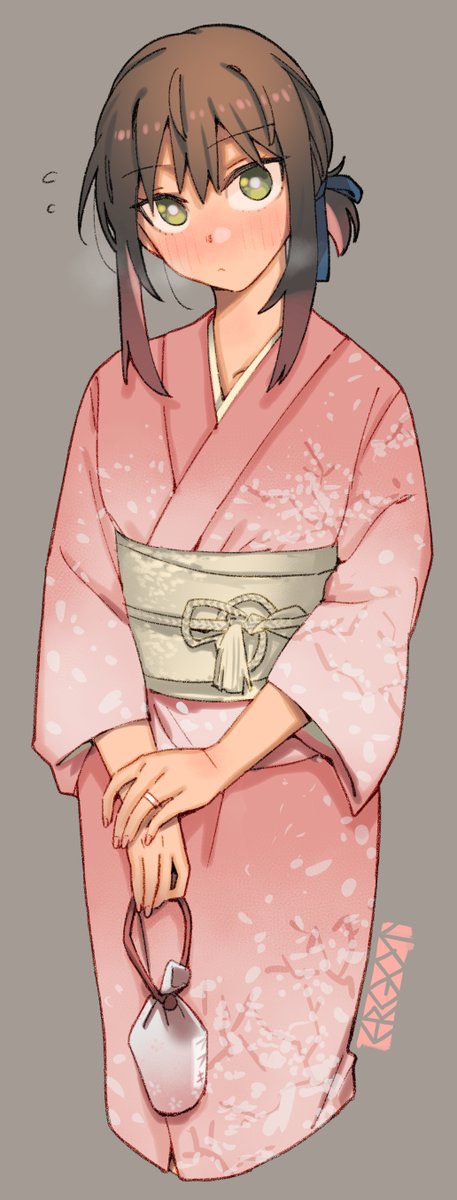fubuki (kancolle) 1girl solo japanese clothes pink kimono kimono wedding ring ring  illustration images