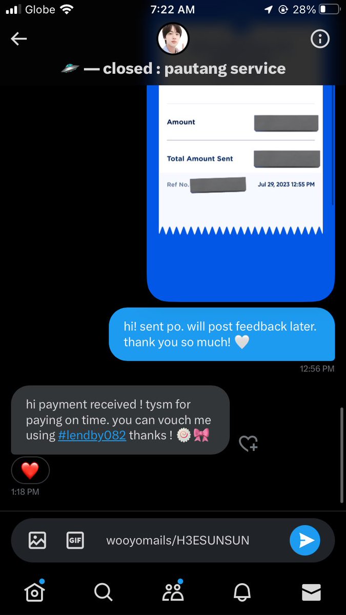 H3ESUNSUN's tweet photo. thank you sm for letting me avail ur service 🤍
#lendby082 @082basket https://t.co/h14ZsyOFM2