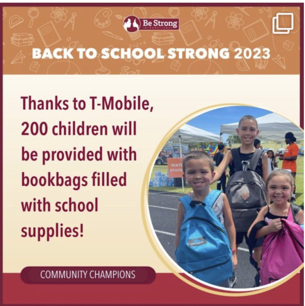 Matt Jones (@mjnfla) on Twitter photo Grateful to support an awesome non-profit organization, Be Strong International. The team packed over 100 backpacks.
The Miami South @Tmobile District volunteered for their Back to School Strong event in Cutler Bay and <a href="/LyBlee/">Lyanne Williams</a> was able to get Be Strong Intl a VolunT grant for Grateful to support an awesome non-profit organization, Be Strong International. The team packed over 100 backpacks.
The Miami South @Tmobile District volunteered for their Back to School Strong event in Cutler Bay and <a href="/LyBlee/">Lyanne Williams</a> was able to get Be Strong Intl a VolunT grant for