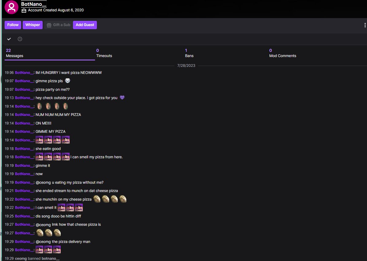 🚨 STREAMERS PLEASE BE AWARE 🚨 This user came into my stream on friday joking about a pizza party. A few minutes later a pizza delivery man showed up at my apartment during my stream. I have already reported this to the police but PLEASE ban this user from your chats &amp; stay safe