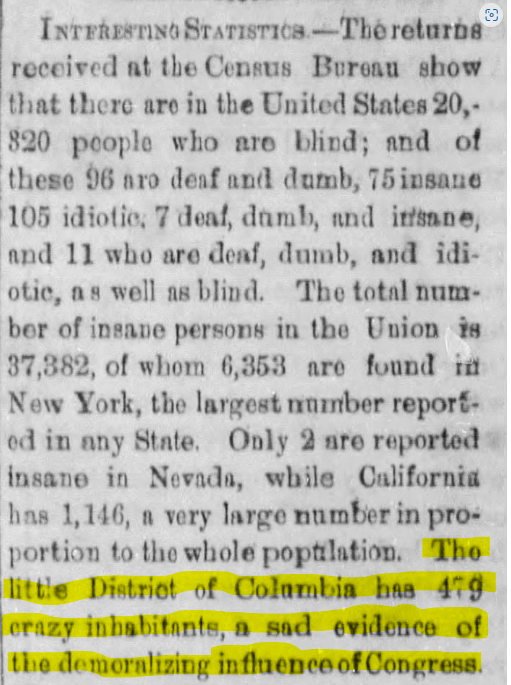 ricksapp's tweet image. Statistics of the mentally ill from the 1870 census. The language is crass by today's standards, but the sentiment at the end many would share today.

#USCensus #USA #History
Hinds County Gazette, Nov 29, 1871