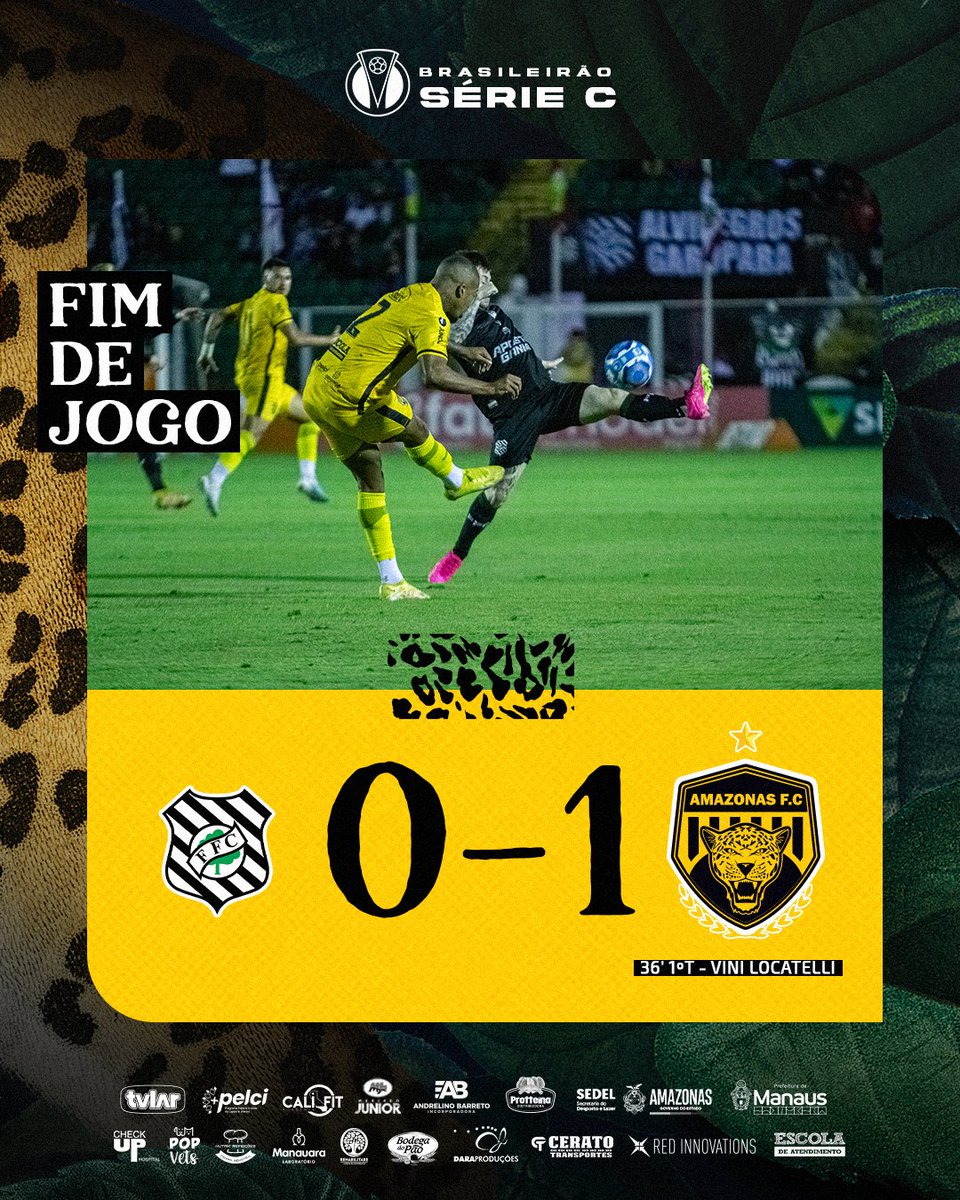 oficialamfc's tweet photo. VAAAAMOOOOS, POOOO**AAAA. É A ONÇA QUE VAI DORMIR NA LIDERANÇA!!! 🟡⚫

🏆 Campeonato Brasileiro Série C 2023 (1ª fase | 15ª rodada)
🆚 Figueirense 0-1 Amazonas
⚽ @ViniLocatelli98

📷 Patrick Floriani/FFC

#VamosAmazonas https://t.co/t19A1WeBnd