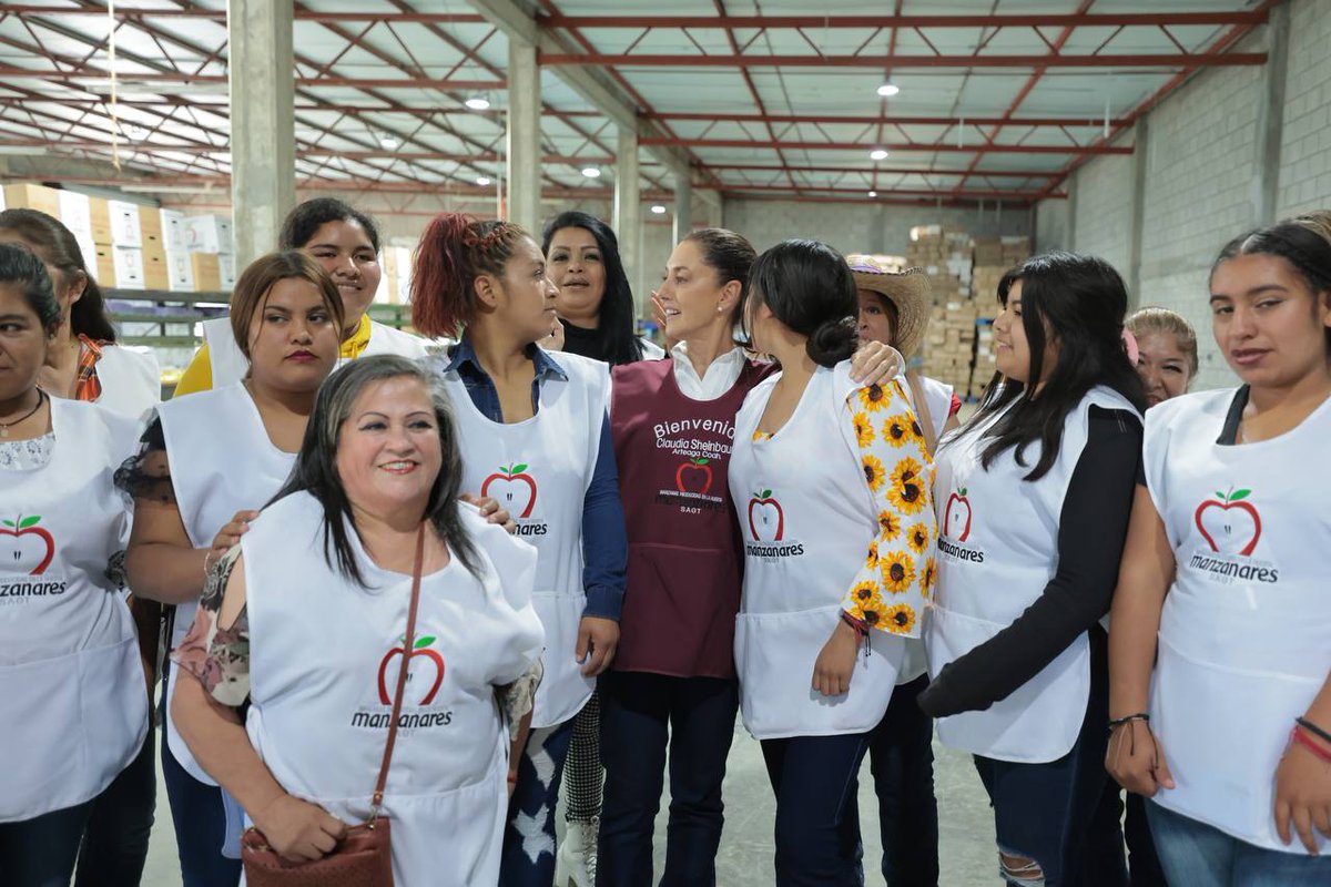 Claudiashein's tweet photo. Las mujeres empacadoras nos mostraron el arte de seleccionar las manzanas. A simple vista y al tacto separan por calidad y por tamaño. Encontramos mujeres extraordinarias en cada rincón de nuestro país. https://t.co/blENx7IxUg