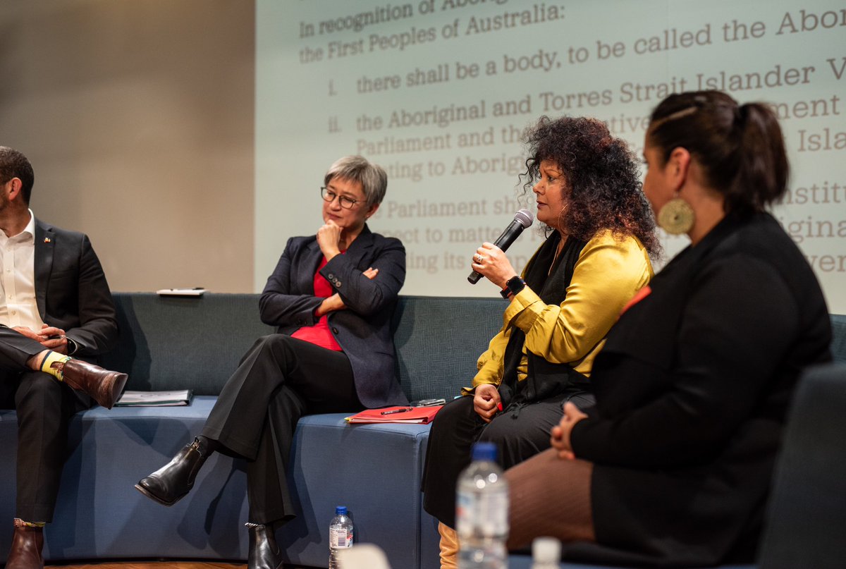 SenatorWong's tweet photo. Voting Yes for The Voice will make our nation stronger and more united by recognising Aboriginal &amp; Torres Strait Islander people in our constitution.

Fantastic turnout at an Adelaide forum @Malarndirri19 &amp; I hosted to discuss the details of The Voice.

Let’s do this, Australia. https://t.co/OQxoU4pqNa
