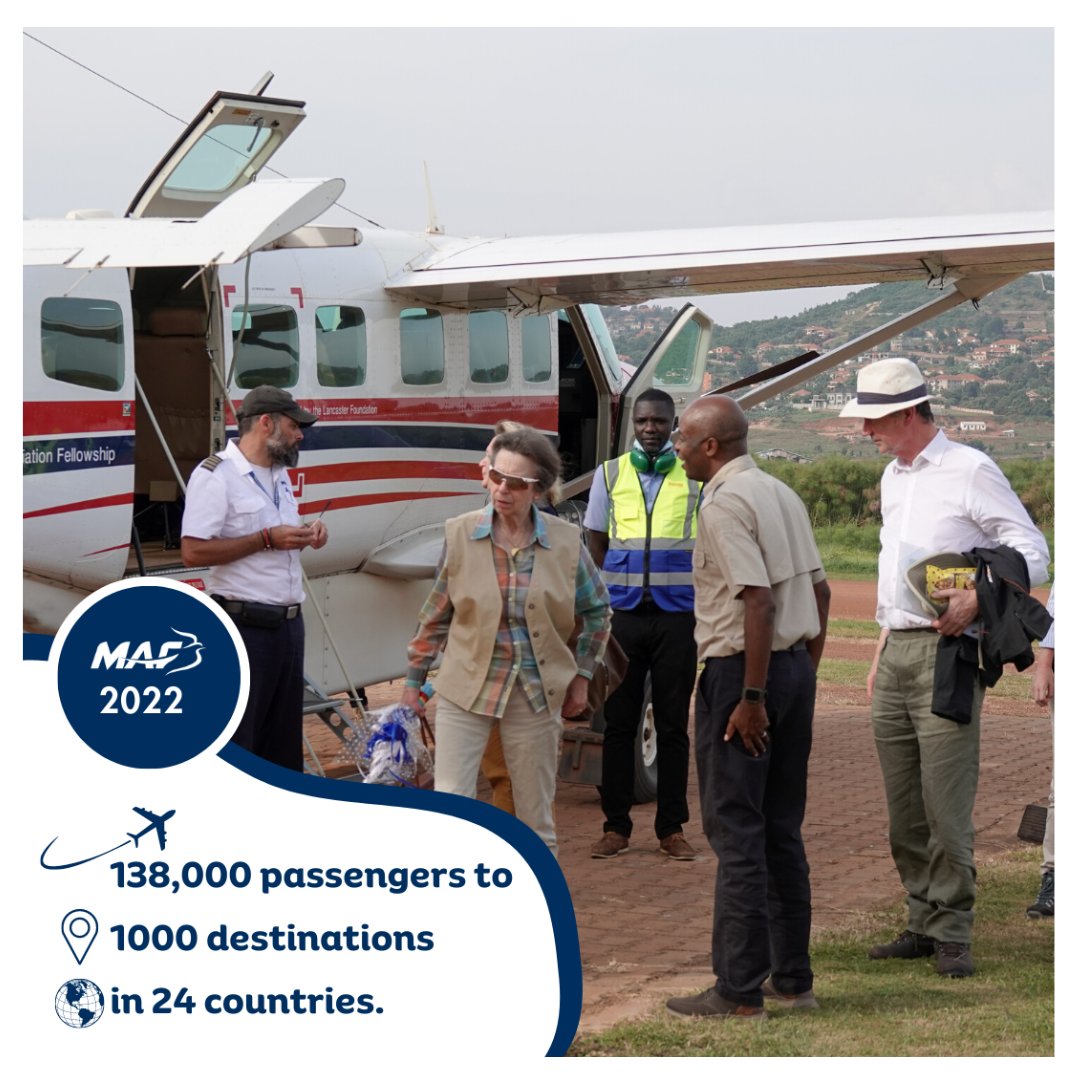 𝐌𝐀𝐅'𝐬 𝐈𝐦𝐩𝐚𝐜𝐭 𝐢𝐧 𝟐𝟎𝟐𝟐 🛩️🌏🙏✝️

We flew 138,000 passengers to 1000 destinations across the 24 countries in which we serve.

🛩️🛩️🛩️

One such passenger in 2022 was Princess Anne who flew with MAF in October to visit and advocate for projects in Uganda.