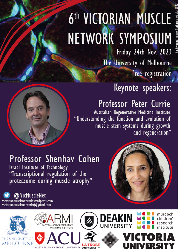 VictorianMuscleNetwork (@vicmusclenet) on Twitter photo The VMN Symposium is thrilled to announce this year's keynote speakers:
Prof Peter Currie <a href="/petecurr/">Pete Currie</a> <a href="/ARMI_Labs/">ARMI</a>
Prof Shenhav Cohen <a href="/Shenhav_Lab/">Shenhav Shemer Lab</a> <a href="/TechnionLive/">Technion Israel</a>
Join us on Fri 24th Nov as these experts, and others, share their invaluable insights on muscle research #VicMuscleNet The VMN Symposium is thrilled to announce this year's keynote speakers:
Prof Peter Currie <a href="/petecurr/">Pete Currie</a> <a href="/ARMI_Labs/">ARMI</a>
Prof Shenhav Cohen <a href="/Shenhav_Lab/">Shenhav Shemer Lab</a> <a href="/TechnionLive/">Technion Israel</a>
Join us on Fri 24th Nov as these experts, and others, share their invaluable insights on muscle research #VicMuscleNet