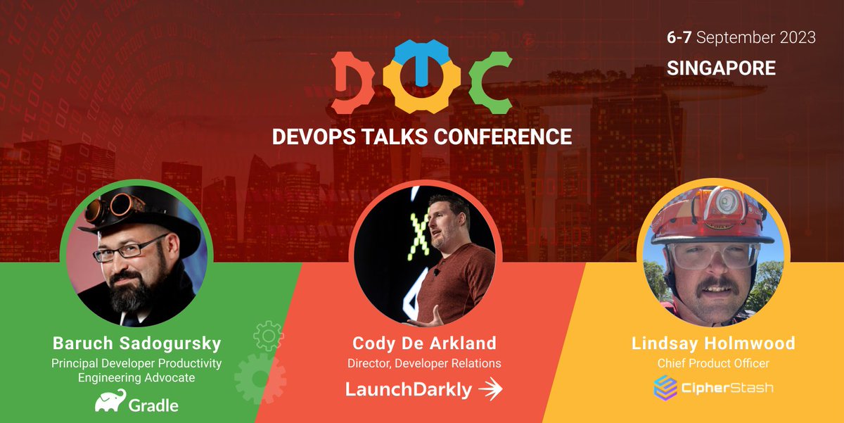 DevOpsTalks's tweet image. We are delighted to welcome to DOTC SG 23 @jbaruch of @gradle @Codydearkland of @LaunchDarkly & @lindsayholmwood of @cipherstash
devops.talksplus.com/singapore/spea…
Book your tickets now to secure your opportunity to connect and network with these DevOps Legends:
🎟 devops.talksplus.com/singapore/devo…