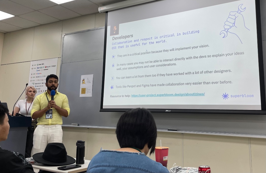 pcultural's tweet image. @EriolDoesDesign &amp;amp; Abishek giving a brilliant talk about #opendesign @coscup #COSCUP2023
