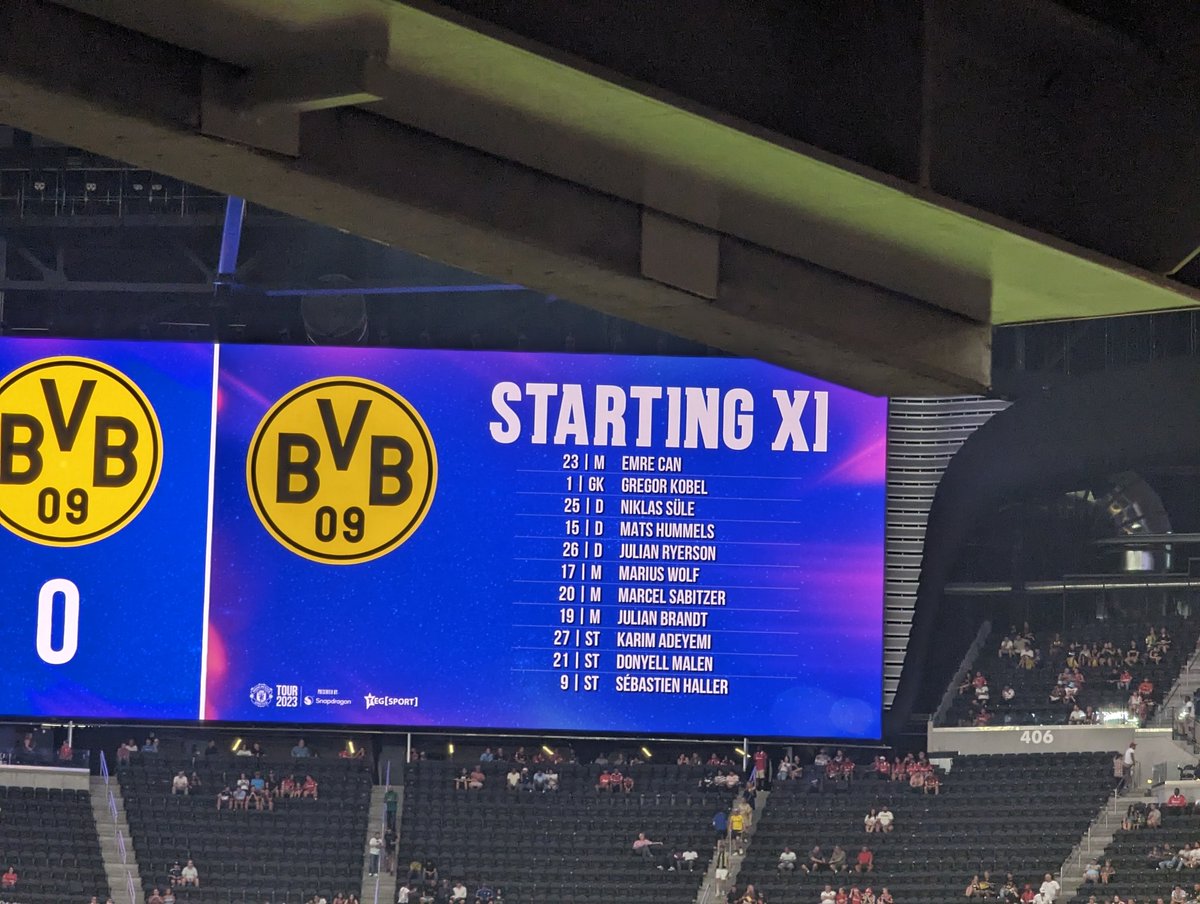 RaymondKramer's tweet photo. Football time in Las Vegas! Caught the Manchester United vs. Borussia Dortmund match, 3-2 win for @BVB. Good @OnsOranje presence with 2 goals from Donyell Malen and 2 assists from @Donny_beek6 and all the big names on the field.
#mufc #mutour23 #munbvb #ManUtd https://t.co/LUG132AiEq