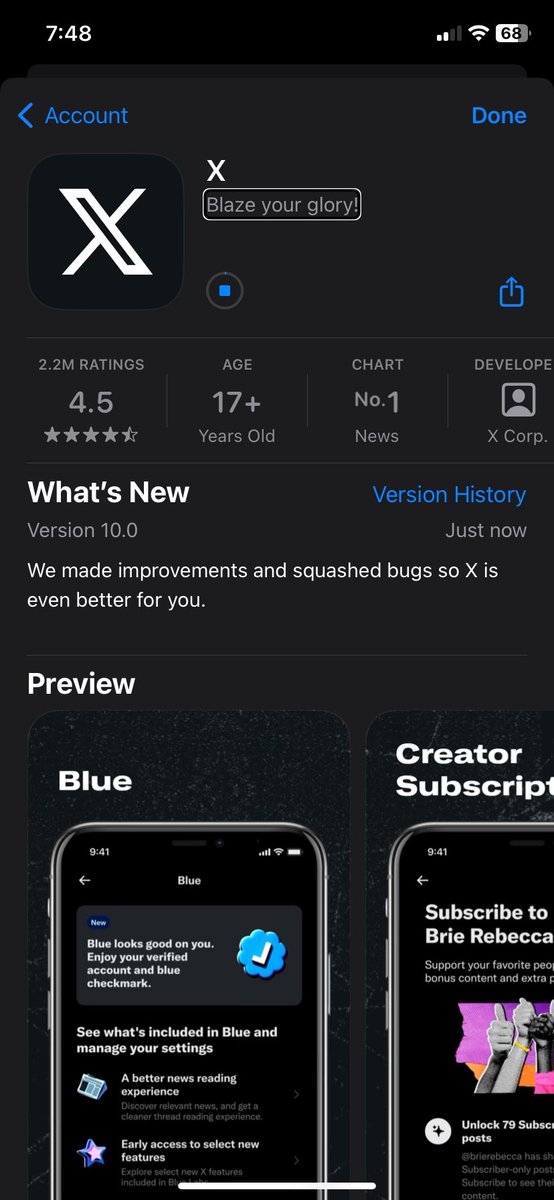 NEWS: 𝕏's 10.0 update for iOS is out now. 

The update replaces references to "Twitter" with 𝕏, and "Tweets" to "Posts". 

The app's tagline is now "Blaze your glory!" aswell.