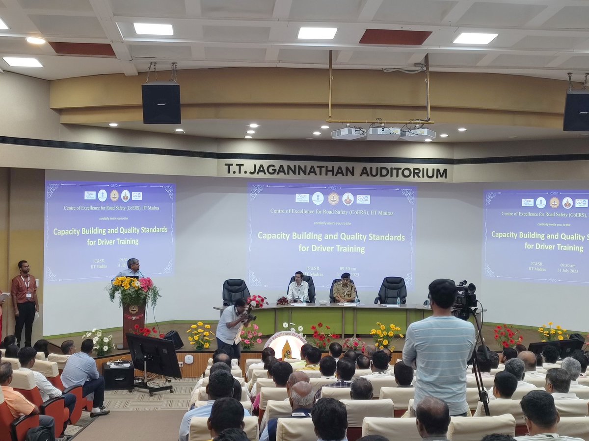 Professor @VBChennai  giving welcome address in capacity building and quality standards for driver training event  @CoERS_IITM @iitmadras  #roadsafety
 #CoERS  #drivingtraining