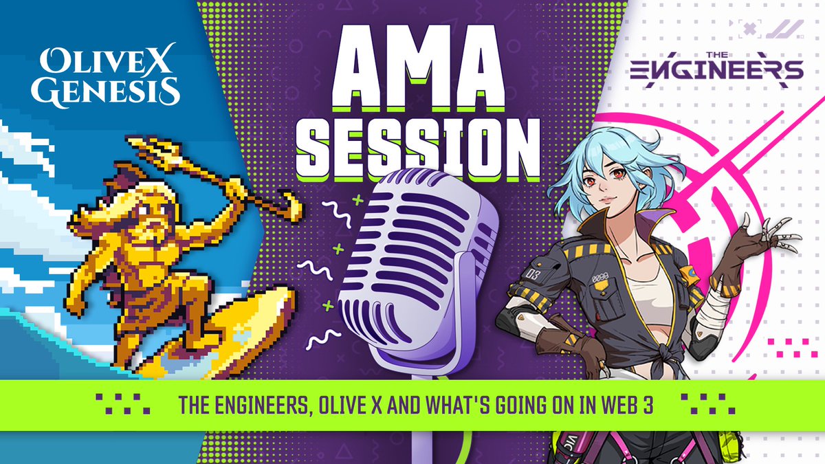 olivexai's tweet image. 🕹️The Engineers 🤝 OliveX space🗣️

Excited to have an AMA with @TheEngineersNFT ! Join us as we discuss the gaming on the blockchain and latest developments in web3. 

✨Set your reminder: 

⏰Time: 1 Aug 2023 21:30 (GMT+8)