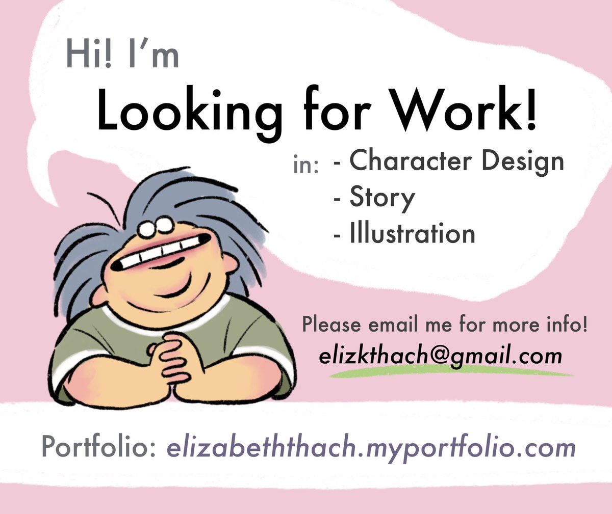 Email: elizkthach@gmail.com
Hi! I know right now is a weird time in the animation industry, but I do want to put out there that I’m looking for animation work. My portfolio link is in my bio as well!
elizabeththach.myportfolio.com 
Thank you!
#lookingforwork