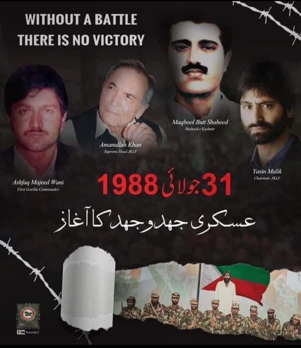 CellJklf's tweet photo. 31 جولائی 1988
31 جولائی 2023
آج وہ دن ہے جس دن کشمیری قوم نے اشفاق مجید وانی شہید کی قیادت میں ریاست پر جبرا غیر قانونی بھارتی ق��ضے کے خلاف مسلح جدوجہد کا آغاز کیا۔

#Yaum_e_Askariyat https://t.co/f8AJiKGgPA