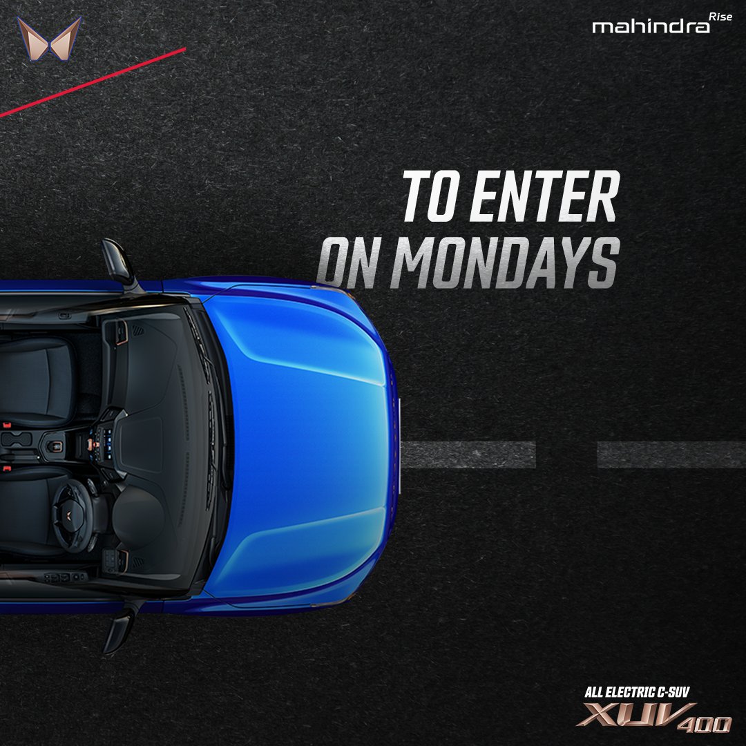Mahindra_XUV400's tweet photo. Start your week in the most comfortable space. All-Electric C-SUV XUV400 with best-in-segment cabin space.
#XUV400 #MahindraXUV400 #AllElectric #Cabin #CabinSpace https://t.co/uZkH623zal
