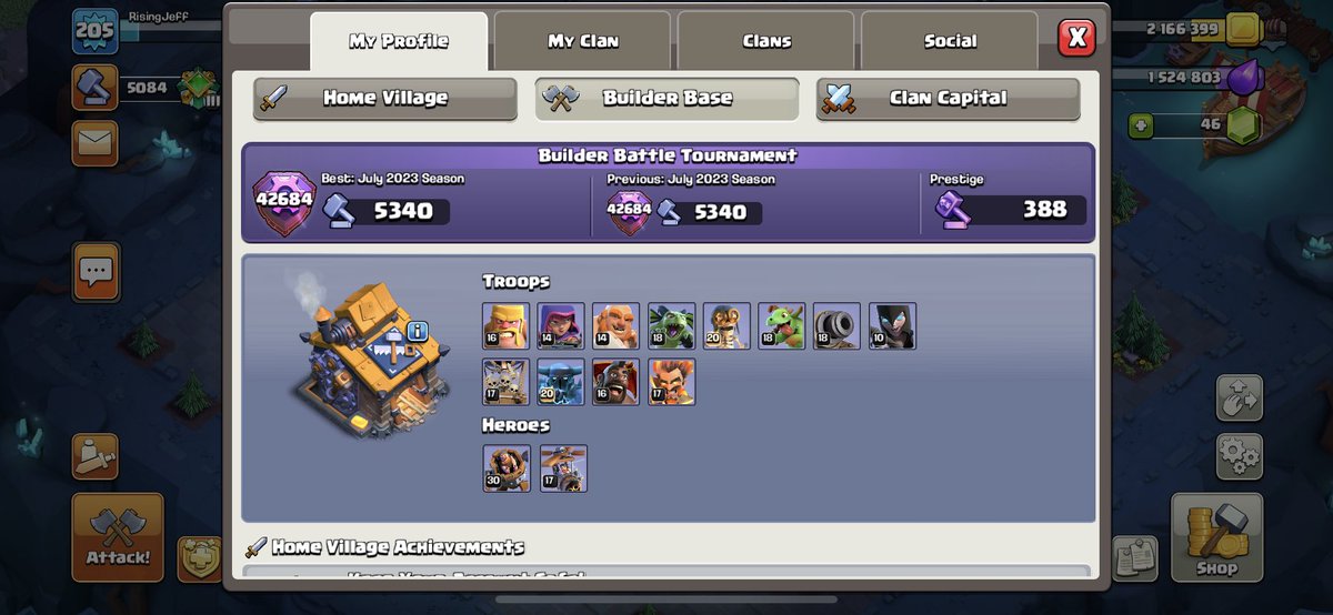 realrisingjeff's tweet image. Season reset. New best finish 🏆 5340 #ClashOn #BuilderBase #ClashofClans