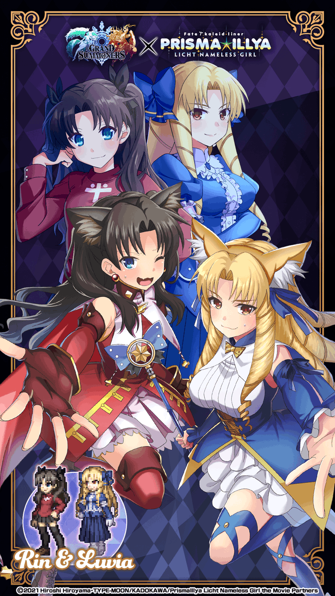 GRDSMN_GLOBAL's tweet photo. Grand Summoners x PRISMA☆ILLYA is underway!  

Rin &amp; Luvia put aside their differences to pose in this adorable wallpaper for your device! 📱 https://t.co/oziui0KLKN
