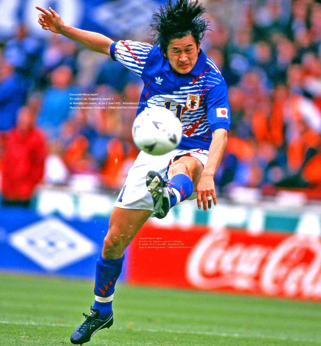 Kazuyoshi Miura (Japan) shot2 1995 Umbro Cup, England vs Japan2-1