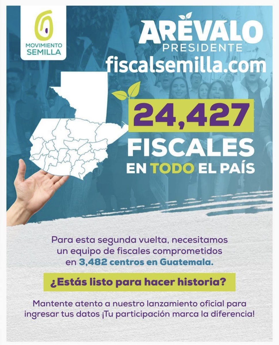 lanegrisgt's tweet photo. A partir de las 23.59 de hoy, aún domingo, el partido político @msemillagt habilitará su página  https://t.co/GDGpEFrI02 para inscribirse,  quién lo desee, y participe como
fiscal de mesa de ese partido para las elecciones presidenciales, en segunda vuelta, del 20 de agosto https://t.co/UVmBeJqFFv