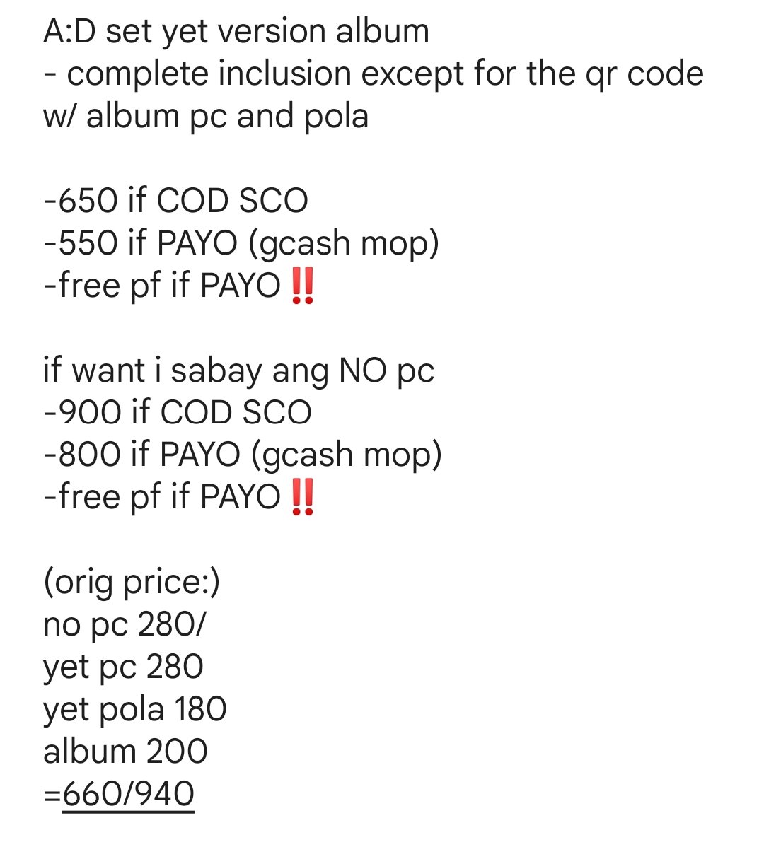 Mks_ShopPH's tweet photo. FS❗RUSH QS need funds before aug 5 

~can tingi pero mas better if set
~free pf if PAYO
~free decorated toploaders or collbook if get all or atleast a set

MOP: COD SCO/PAYO
MOD: SCO/FLASH

@ENHYPENMARKETPH @kpopmart_ph https://t.co/x6MIBsxOJE