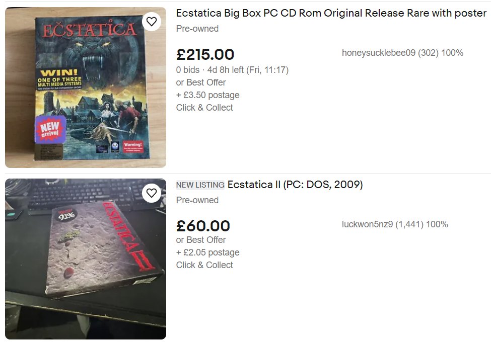 BADW0LF66's tweet photo. The prices for Both #Ecstatica & Ecstatica 2 have gone up ridiculously! #retro #RETROGAMING #msdos #dos #retrogames #survival #horror #survivalhorror #staticcamera #tankcontrols #game #games #gaming #pcgaming https://t.co/IQqVhXGuiZ