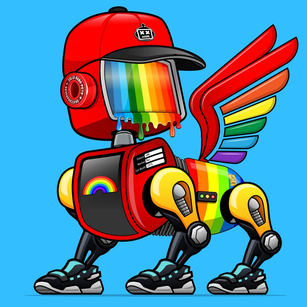 PTgems's tweet photo. Minted my absolute @thedrunkrobots #zoilo robopets grail with the #drippy trait - probably should start looking for a #Drunkrobot with rainbow drip as well! https://t.co/PJm89cqICX