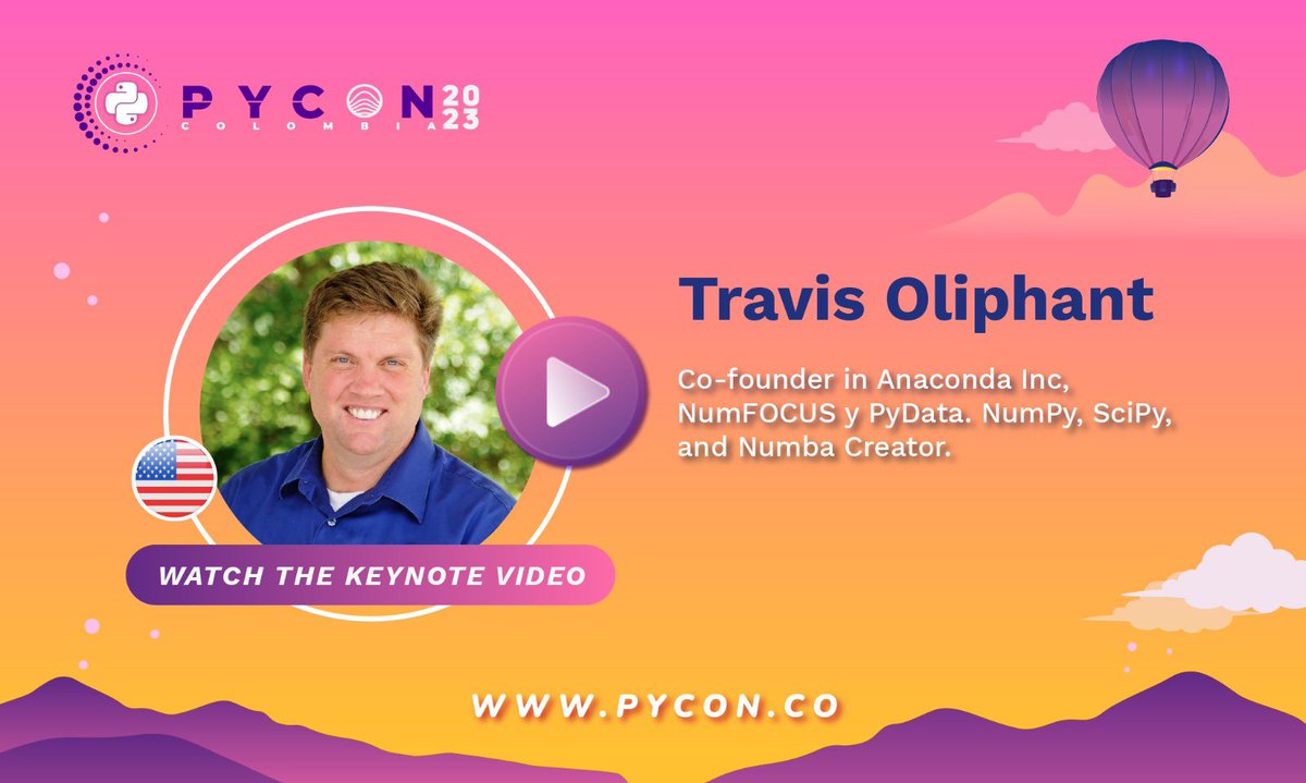 pyconcolombia's tweet image. Watch the video of Travis Oliphant, he was one of our Keynote speakers at Pycon Colombia 2023, we hope you enjoy it as much as we did

Watch and share!

youtu.be/3yWFMuBDxoA

Follow him:

Twitter:  

#PyconColombia2023 #Presencial #Programming #Colombia