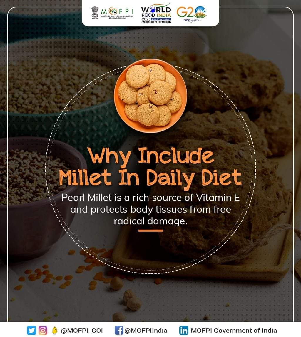 Pearl #Millet is Gluten-free and enriched with vital nutrients that improves digestion and support heart health. 

#ShreeAnna 
#IYM2023
#YearofMillets