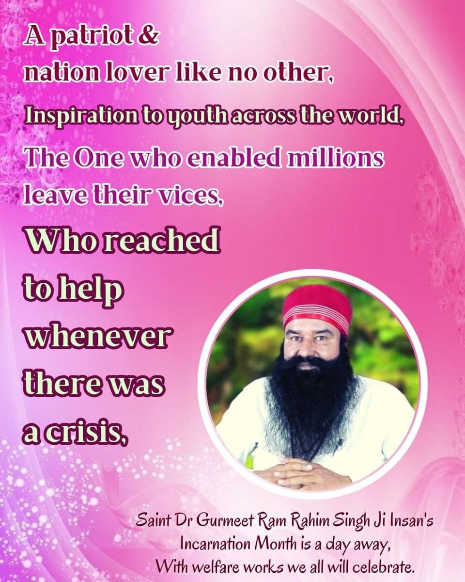 pritpalinsan09's tweet photo. #BirthMonthVibes
#CountdownBegins volunteer of Dera Sacha Sauda 
 excited to do 147 humanitarian works in celebration of this month,
Thank you very much Saint MSG Who taught us the true meaning of a happy peaceful life https://t.co/nPLfJk59vy